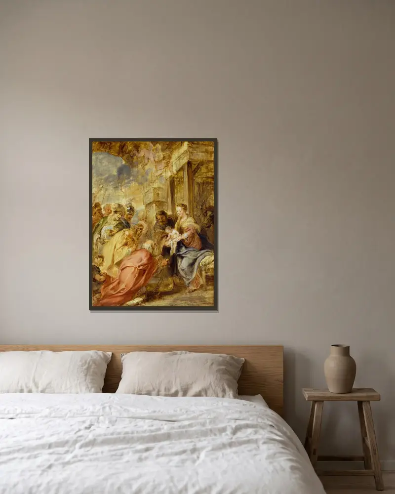 Konungarnas tillbedjan, 1633 av Peter Paul Rubens inramad på en vägg
