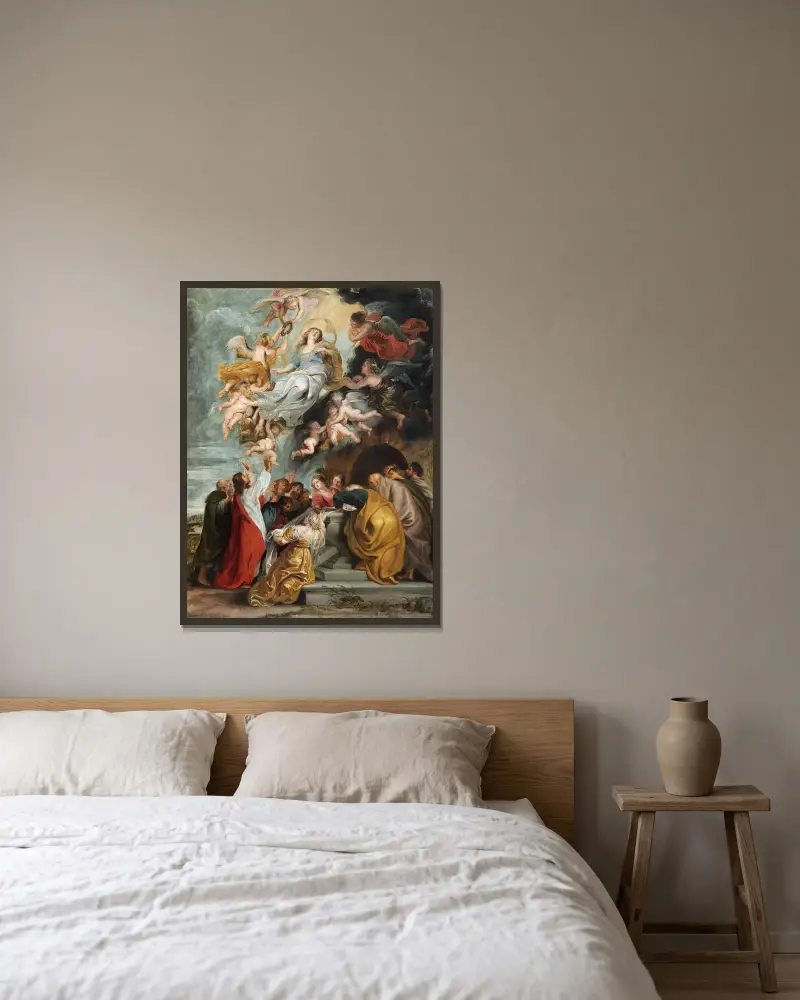 Jungfru Marie himmelsfärd (troligen mitten av 1620-talet) – nr 1 av Peter Paul Rubens inramad på en vägg