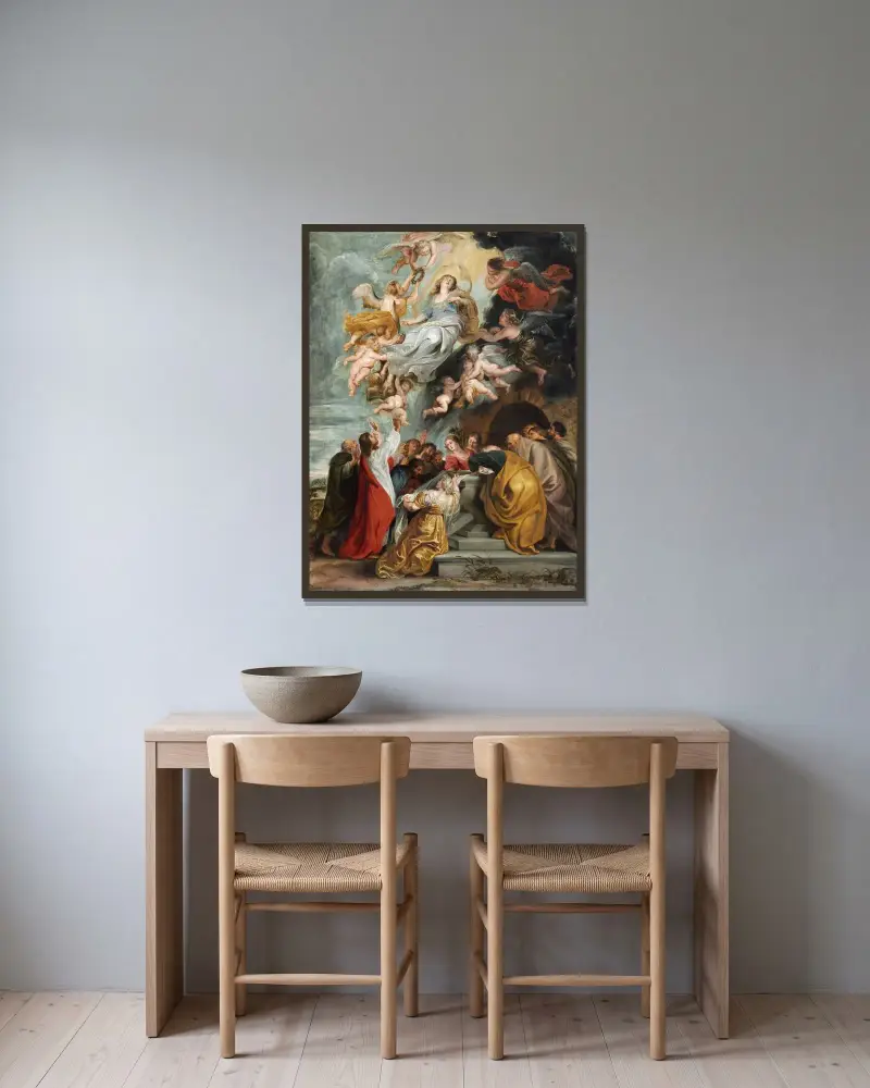 Jungfru Marie himmelsfärd (troligen mitten av 1620-talet) – nr 1 av Peter Paul Rubens inramad på en vägg