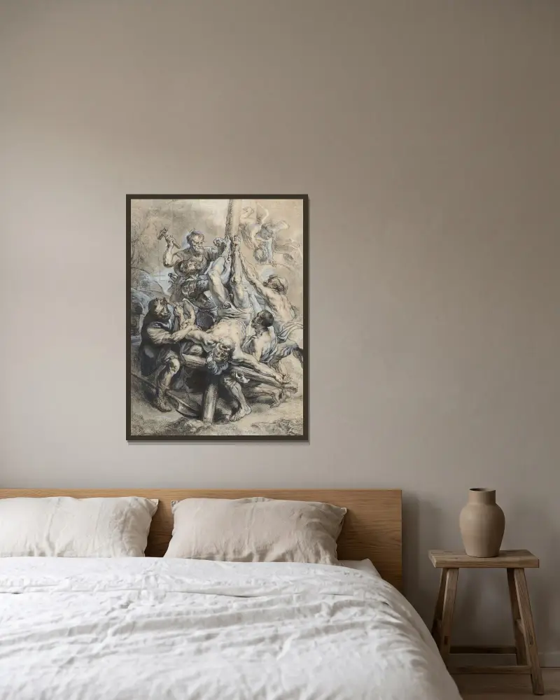Petrus korsfästelse av Peter Paul Rubens inramad på en vägg