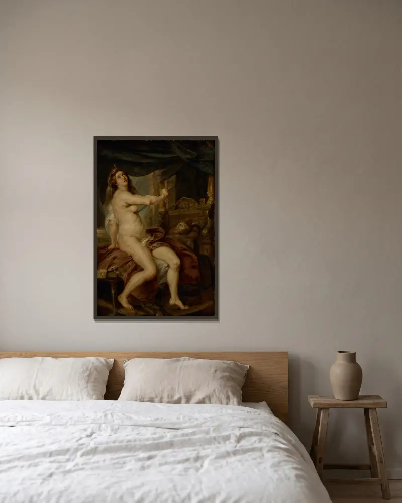Didos död av Follower of Peter Paul Rubens inramad på en vägg