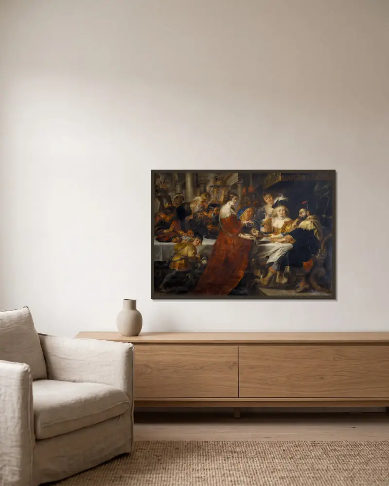 The Feast of Herod. Salome Bringing the Head of St John the Baptist on a Charger av Peter Paul Rubens inramad på en vägg