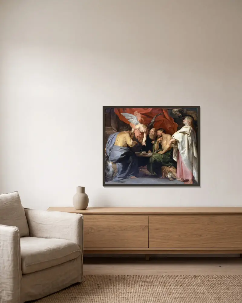 Die vier Evangelisten von Peter Paul Rubens gerahmt an einer Wand