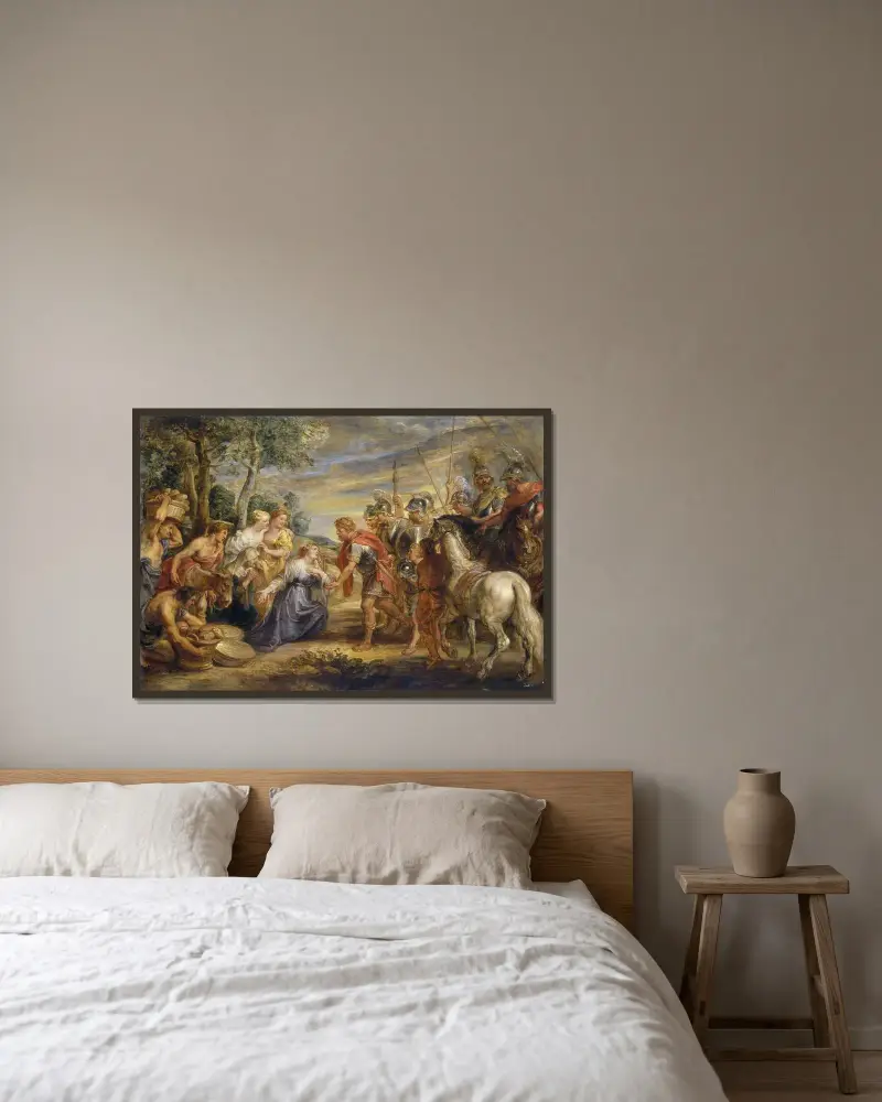 Die Begegnung von David und Abigail, 1630 von Peter Paul Rubens gerahmt an einer Wand