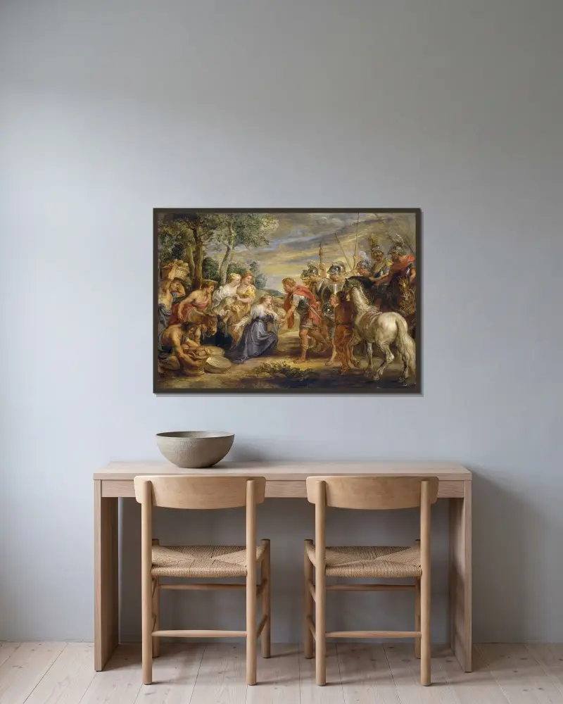 Die Begegnung von David und Abigail, 1630 von Peter Paul Rubens gerahmt an einer Wand