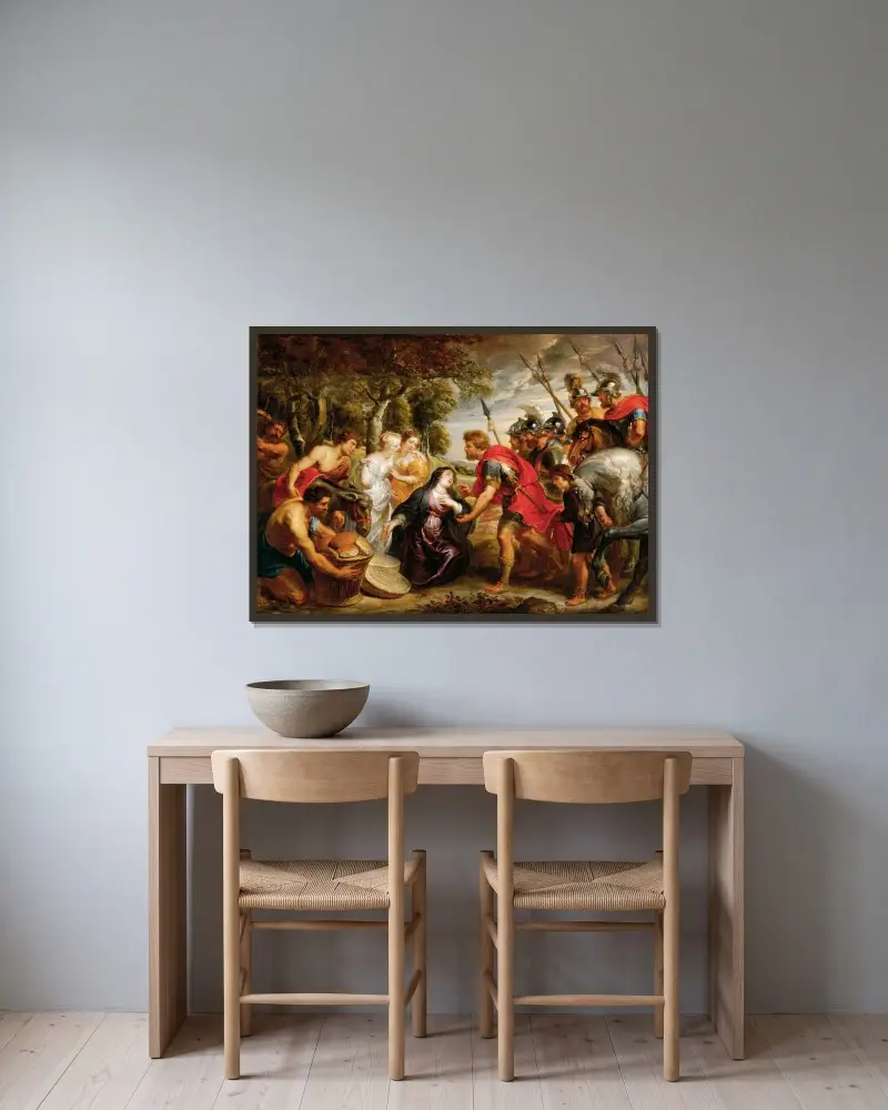 Davids möte med Abigail, 1625 av Peter Paul Rubens inramad på en vägg