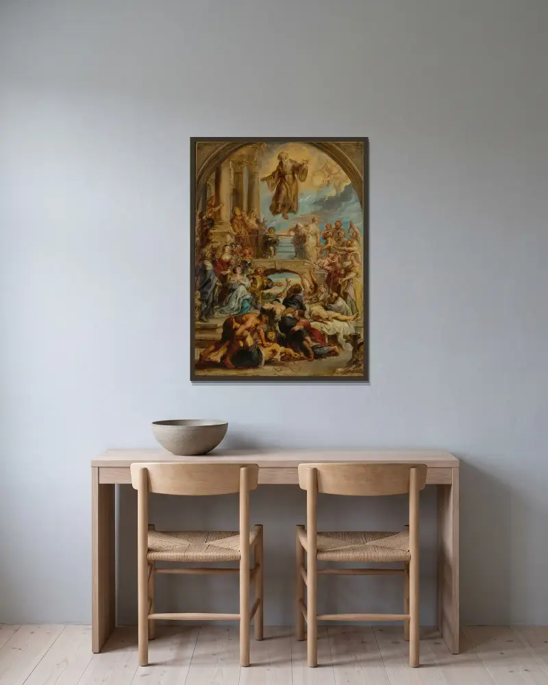 Die Wunder des heiligen Franz von Paola von Peter Paul Rubens gerahmt an einer Wand