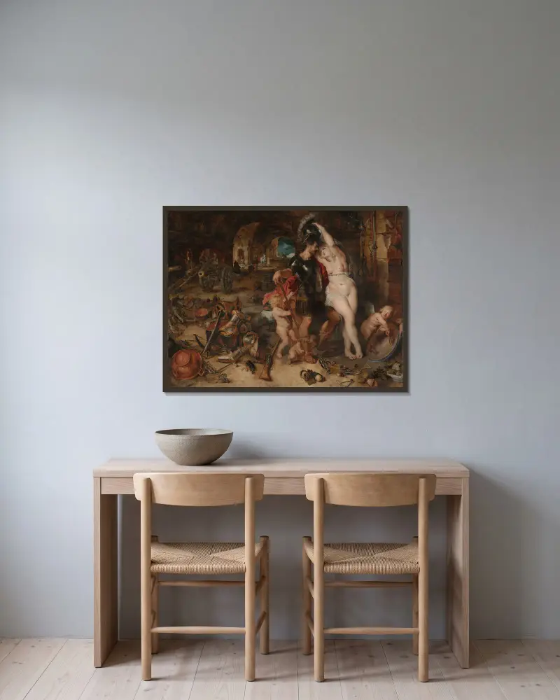 Die Rückkehr vom Krieg, Mars von Venus entwaffnet von Peter Paul Rubens gerahmt an einer Wand