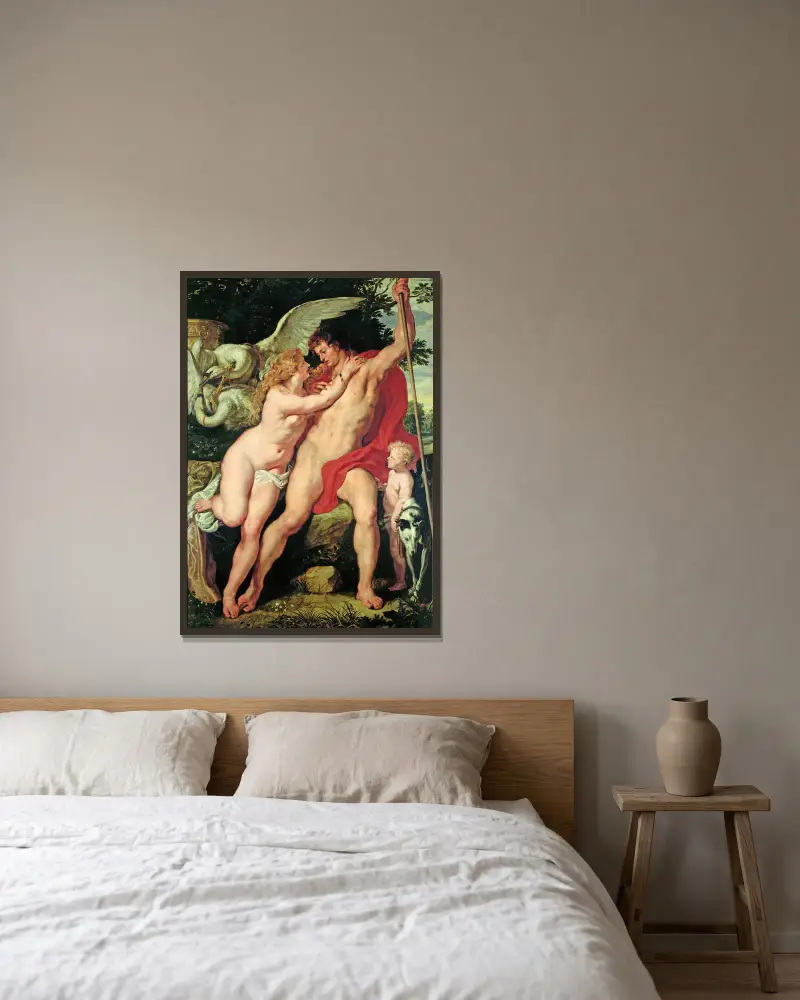 Venus and Adonis, 1610 av Peter Paul Rubens inramad på en vägg