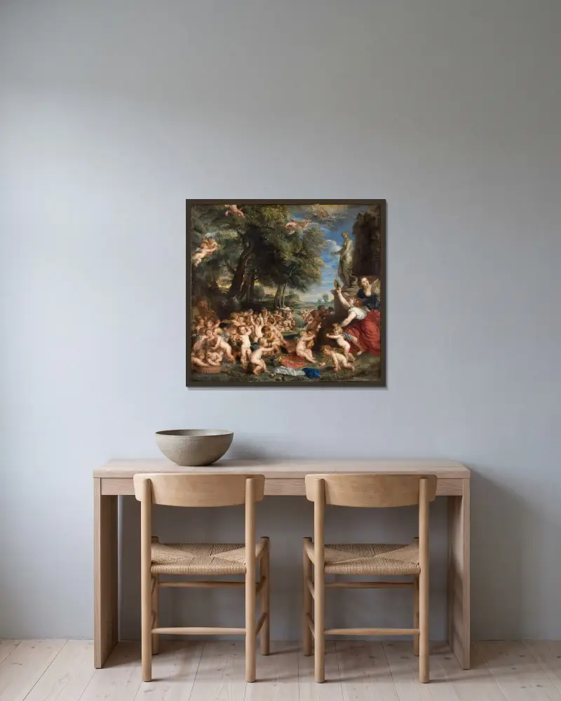 Venusdyrkan av Peter Paul Rubens inramad på en vägg