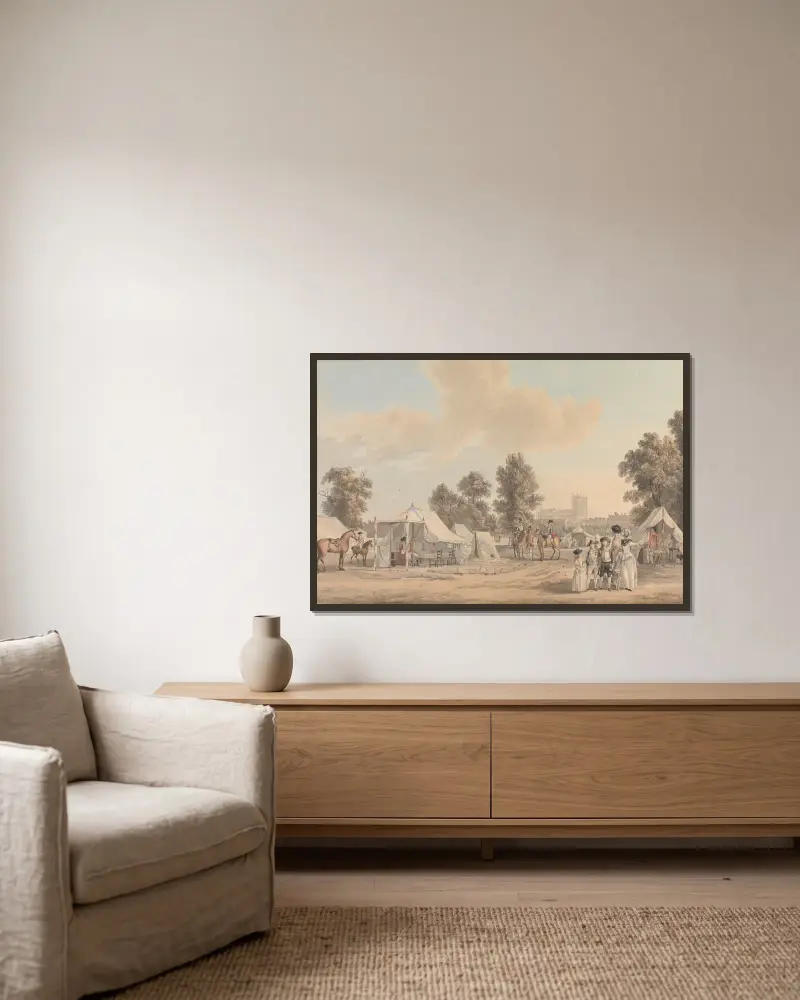 Ett läger i St. James's Park av Paul Sandby inramad på en vägg
