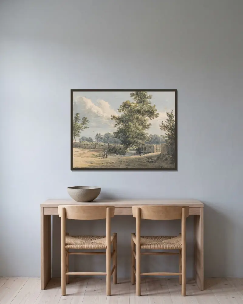 Brook End, Essex av Paul Sandby inramad på en vägg