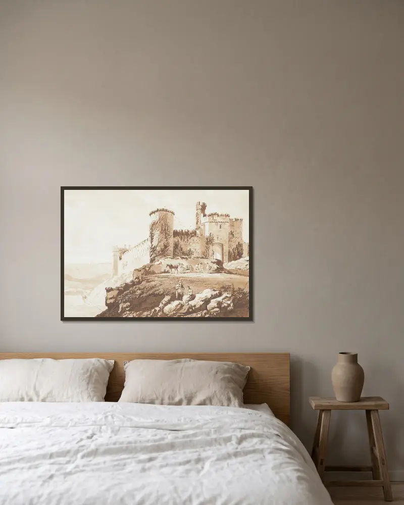 Manorbier Castle i Pembrokeshire av Paul Sandby inramad på en vägg