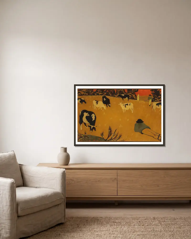 Bretaňský panel s kravami, Paul Sérusier v rámu na stěně