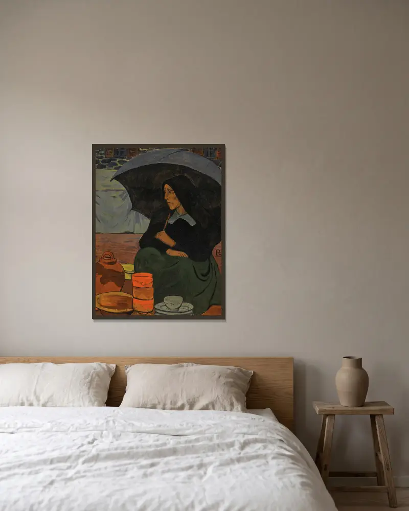 Töpferverkäuferin mit Regenschirm von Paul Sérusier gerahmt an einer Wand