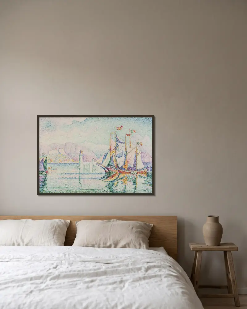 Antibes – Morning av Paul Signac inramad på en vägg