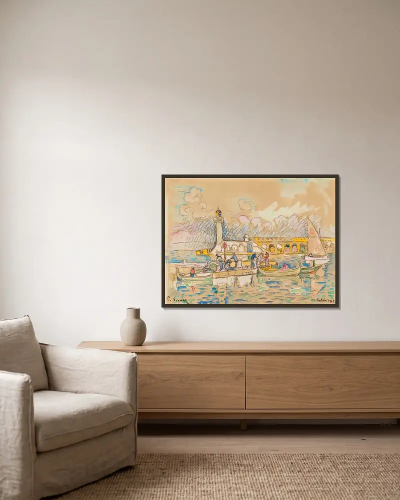 Antibes av Paul Signac inramad på en vägg