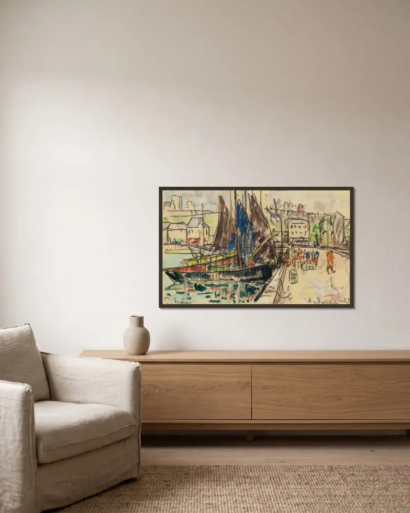 Audierne av Paul Signac inramad på en vägg