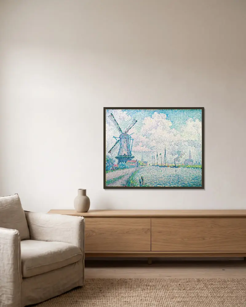 Overschies kanal av Paul Signac inramad på en vägg