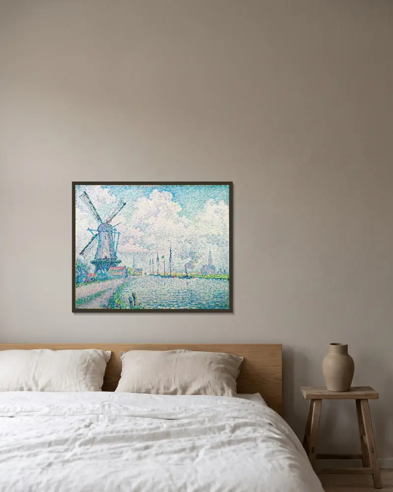 Overschies kanal av Paul Signac inramad på en vägg