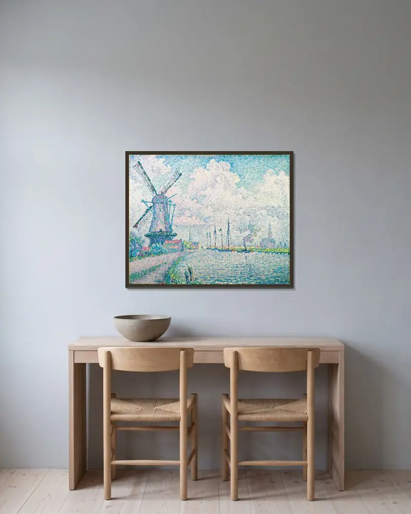 Overschies kanal av Paul Signac inramad på en vägg