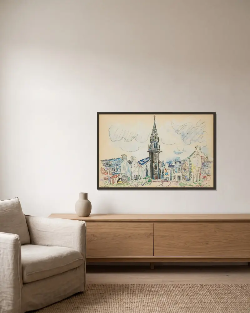 Carantec, l’église av Paul Signac inramad på en vägg