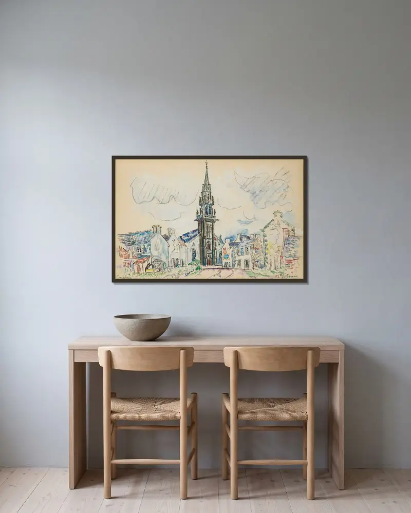 Carantec, l’église av Paul Signac inramad på en vägg