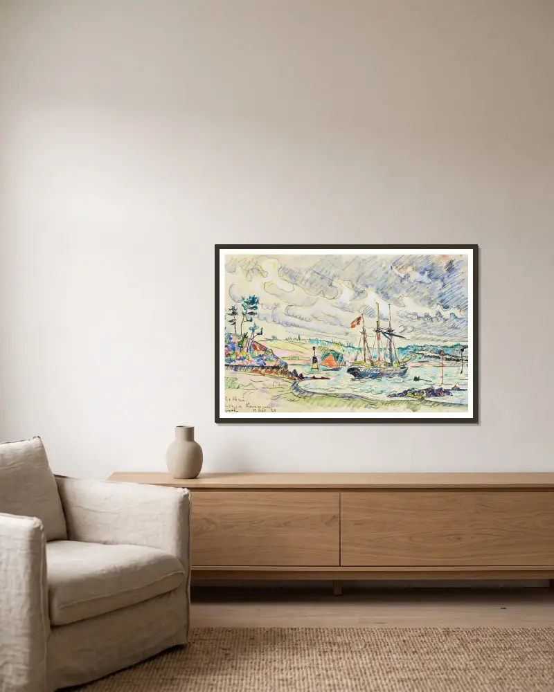 Cathrin för ankar, Mouillage de Kermarquer (Trieux mynning) av Paul Signac inramad på en vägg