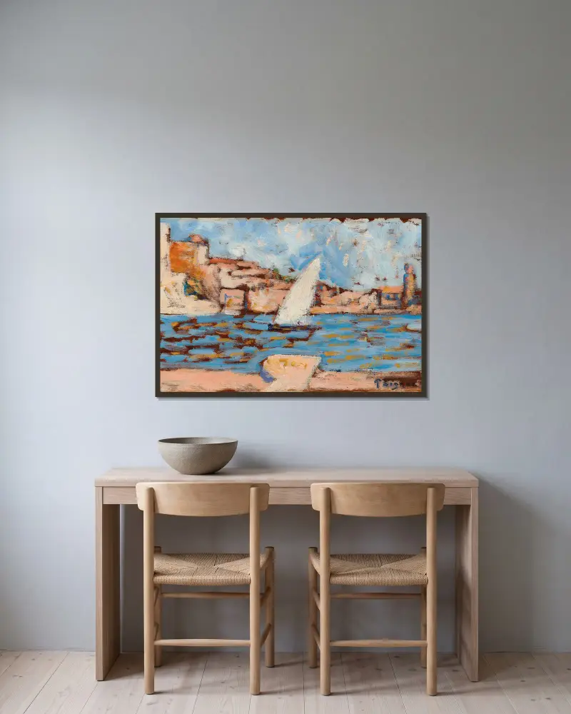 Collioure. Die Tartane von Paul Signac gerahmt an einer Wand
