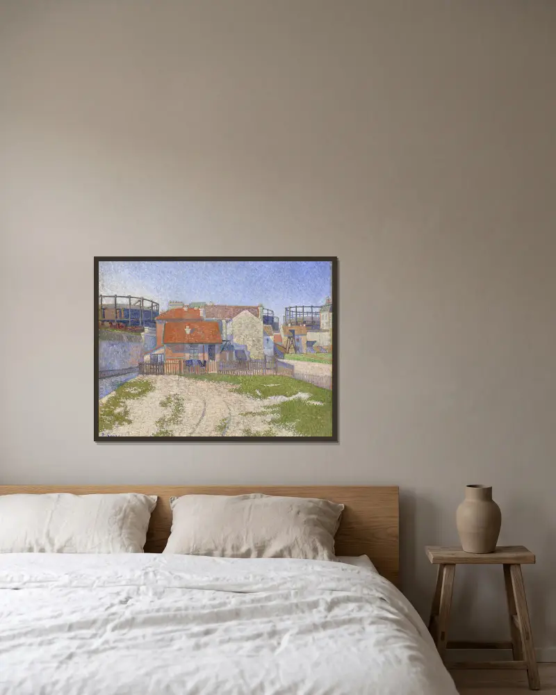 Gasklockorna vid Clichy von Paul Signac gerahmt an einer Wand