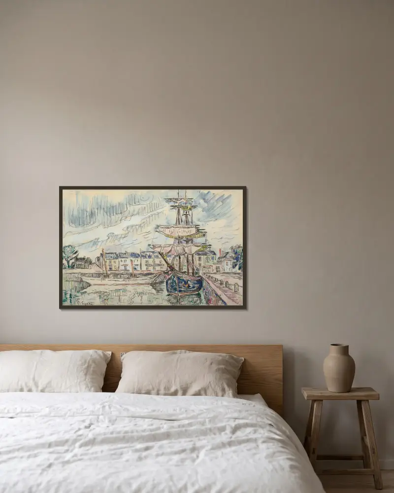 Goélettes à quai av Paul Signac inramad på en vägg