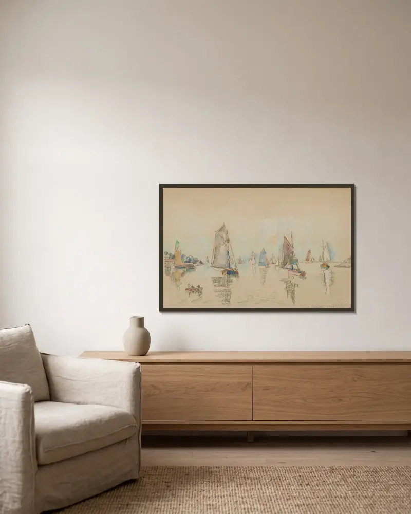 La Rochelle av Paul Signac inramad på en vägg