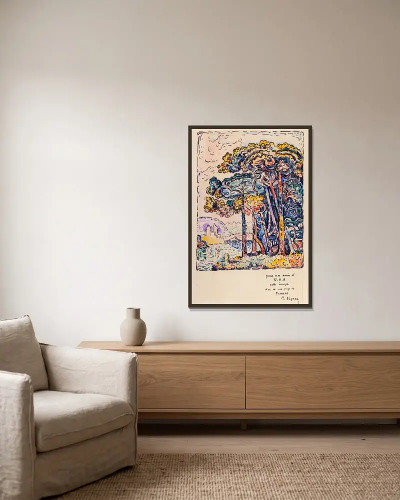 Landscape av Paul Signac inramad på en vägg