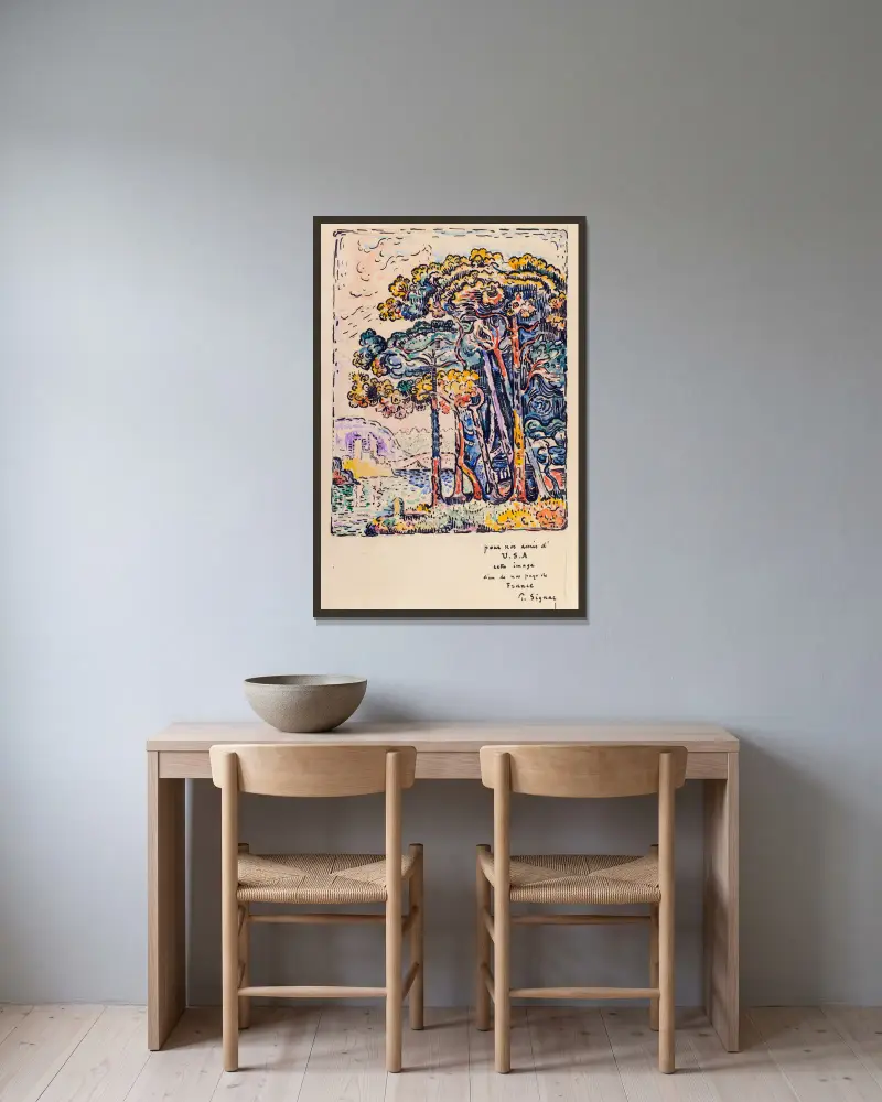 Landscape av Paul Signac inramad på en vägg