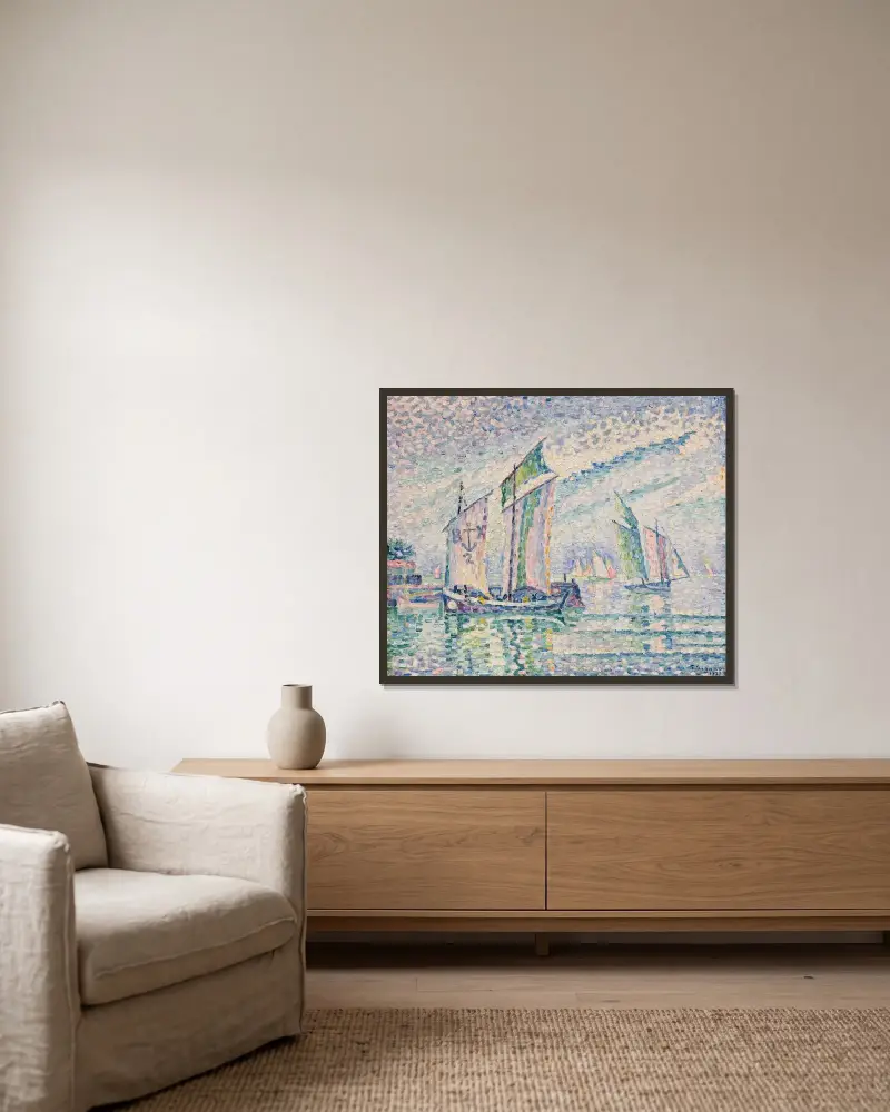 Le Chenal de la Rochelle av Paul Signac inramad på en vägg