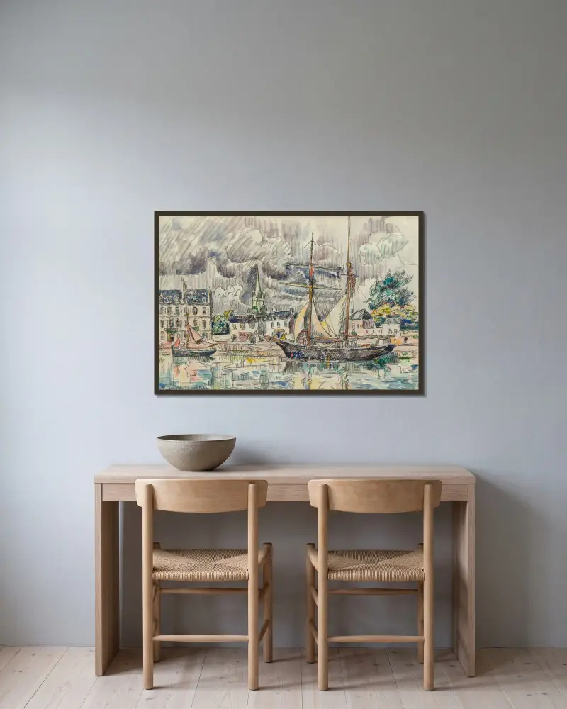 Hamnen i Paimpol av Paul Signac inramad på en vägg
