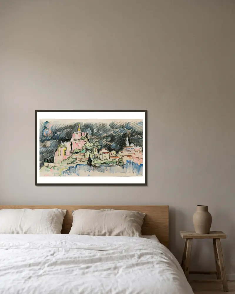 Le Puy-en-Velay, ovädershimmel av Paul Signac inramad på en vägg