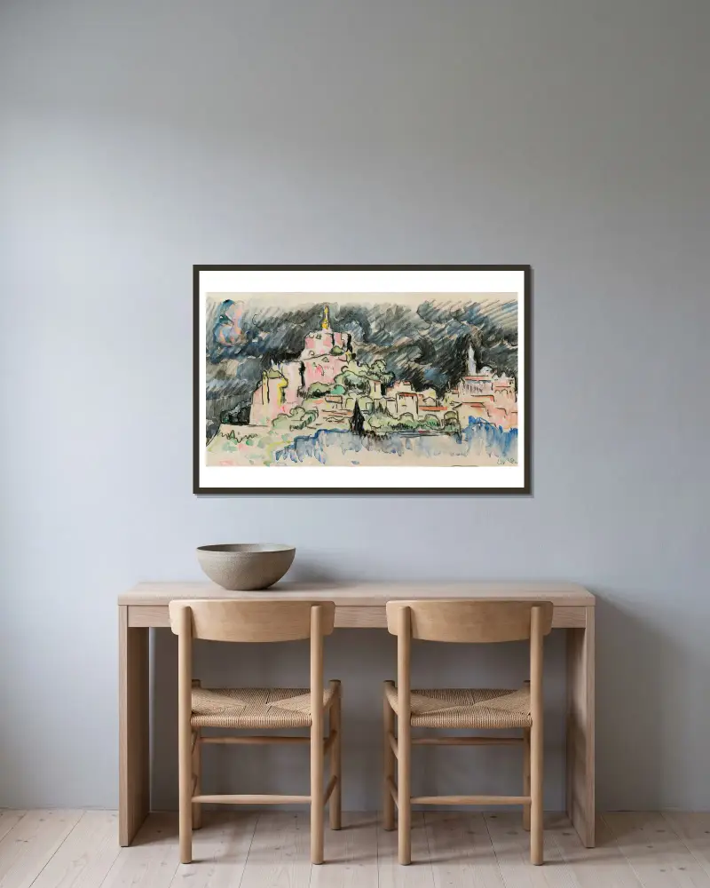 Le Puy-en-Velay, ovädershimmel av Paul Signac inramad på en vägg