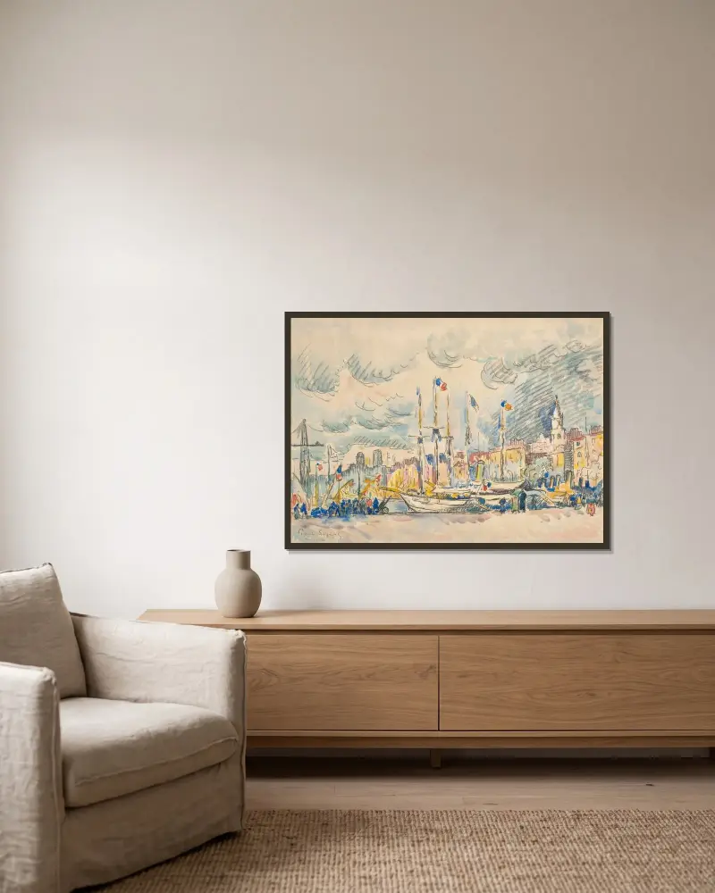 Marseille, der Kai von Paul Signac gerahmt an einer Wand