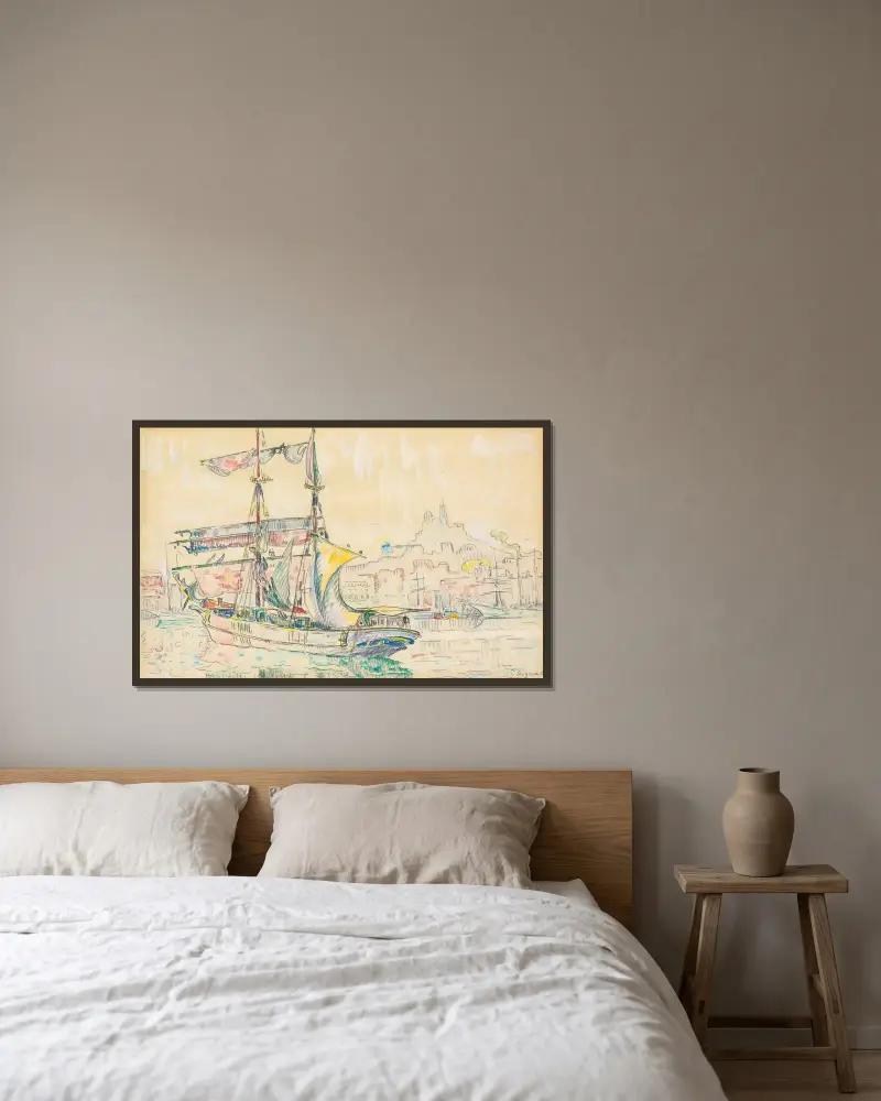 Marseille. Plachetnice, Paul Signac v rámu na stěně