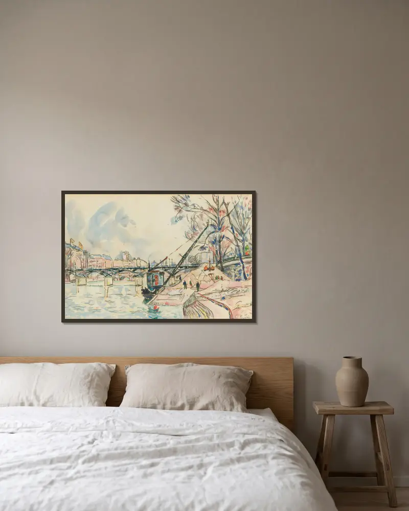Paris, Seine vid Pont des Arts av Paul Signac inramad på en vägg