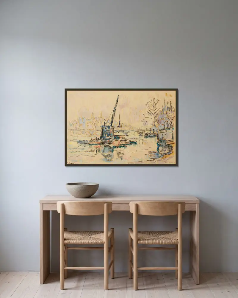 Paris, Die Seine am Quai Malaquais (der Kran) von Paul Signac gerahmt an einer Wand
