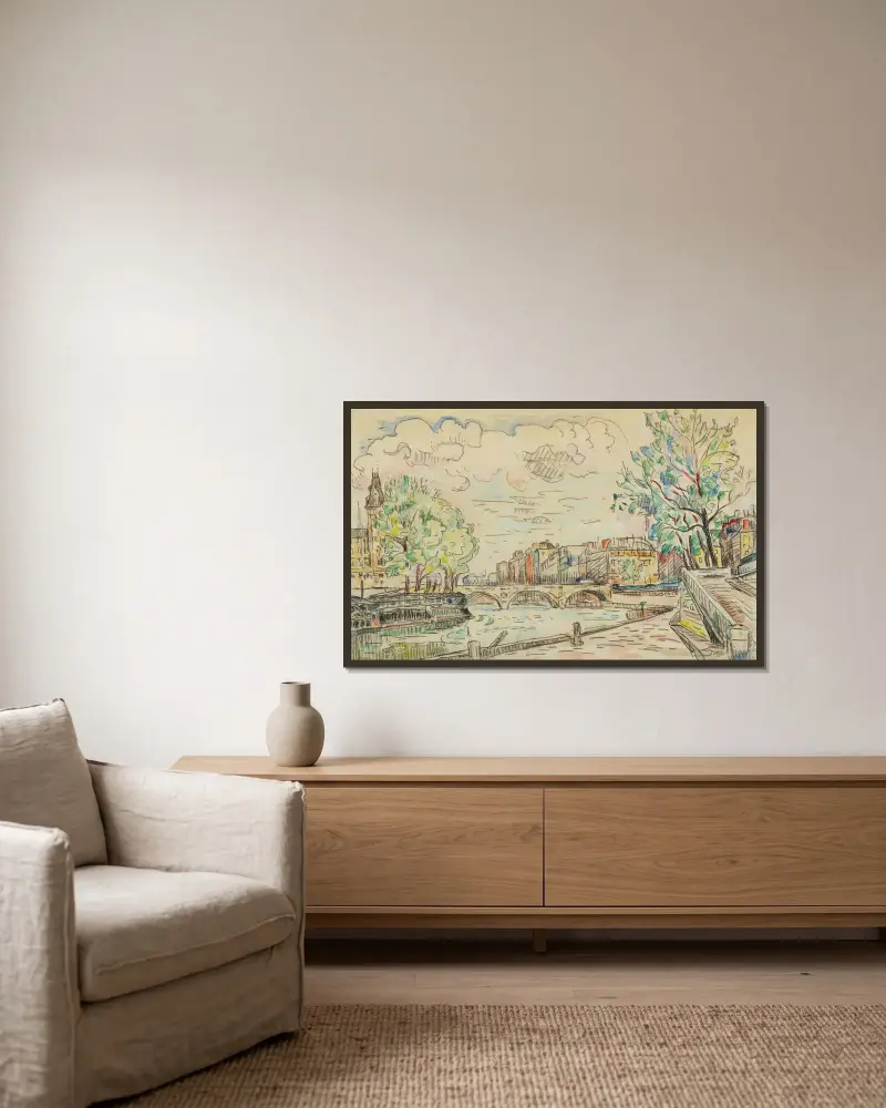 Paris, Le Pont Louis Philippe von Paul Signac gerahmt an einer Wand