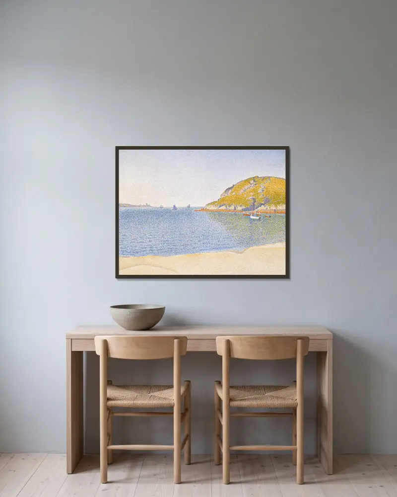 Hamnen i Saint-Cast av Paul Signac inramad på en vägg