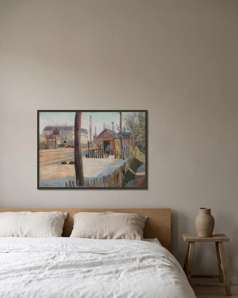 Järnvägskorsning nära Bois-Colombes av Paul Signac inramad på en vägg