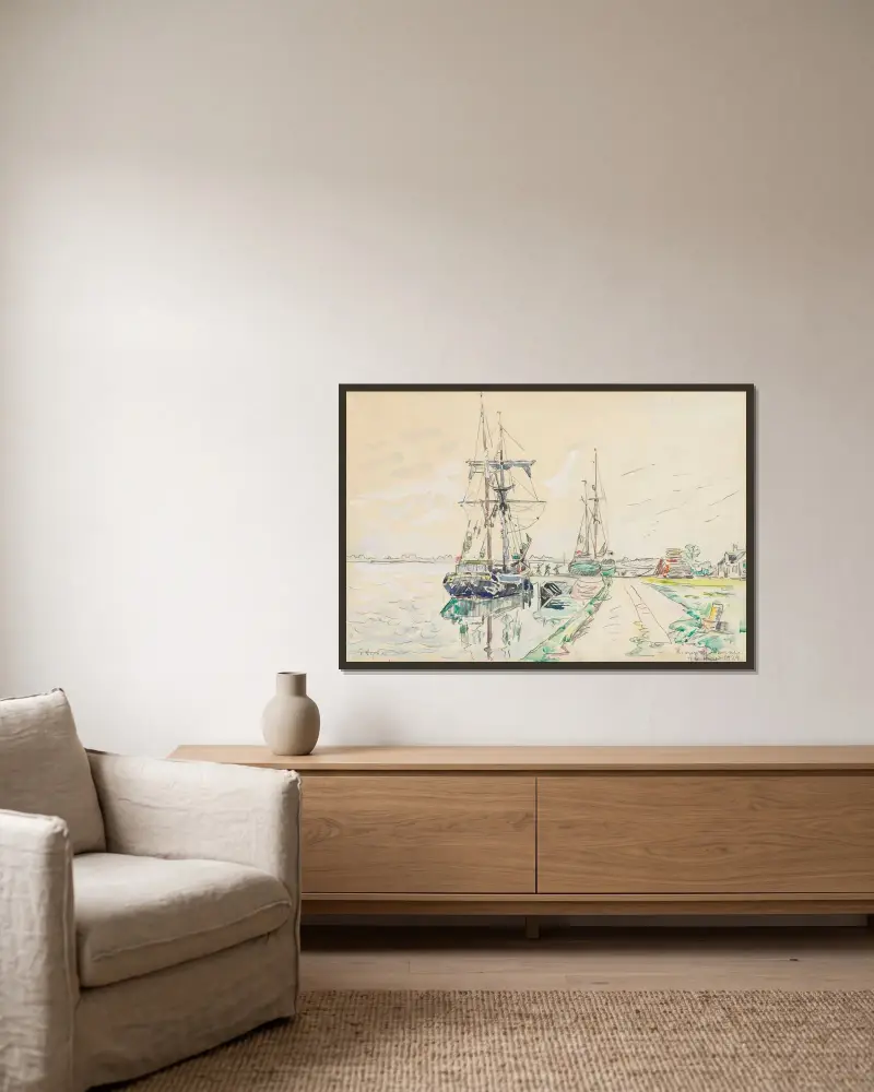 Rivière de Vannes av Paul Signac inramad på en vägg