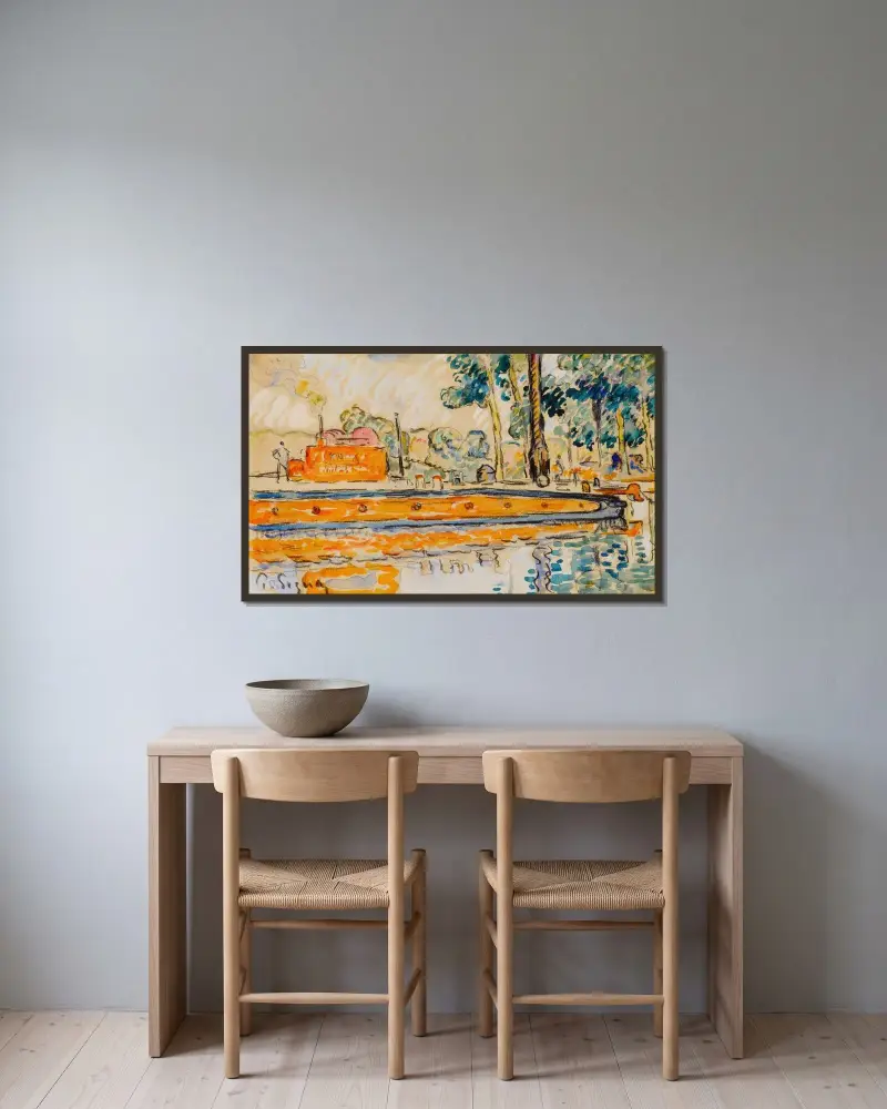 Rivière av Paul Signac inramad på en vägg