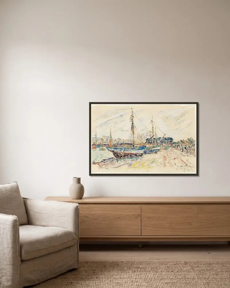 Sables d’Olonne av Paul Signac inramad på en vägg