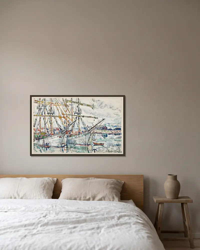 Saint-Malo. Torskfiskefartygen av Paul Signac inramad på en vägg