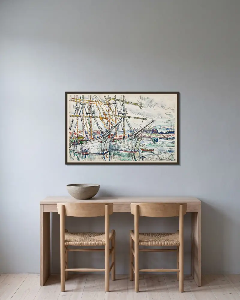 Saint-Malo. Torskfiskefartygen av Paul Signac inramad på en vägg